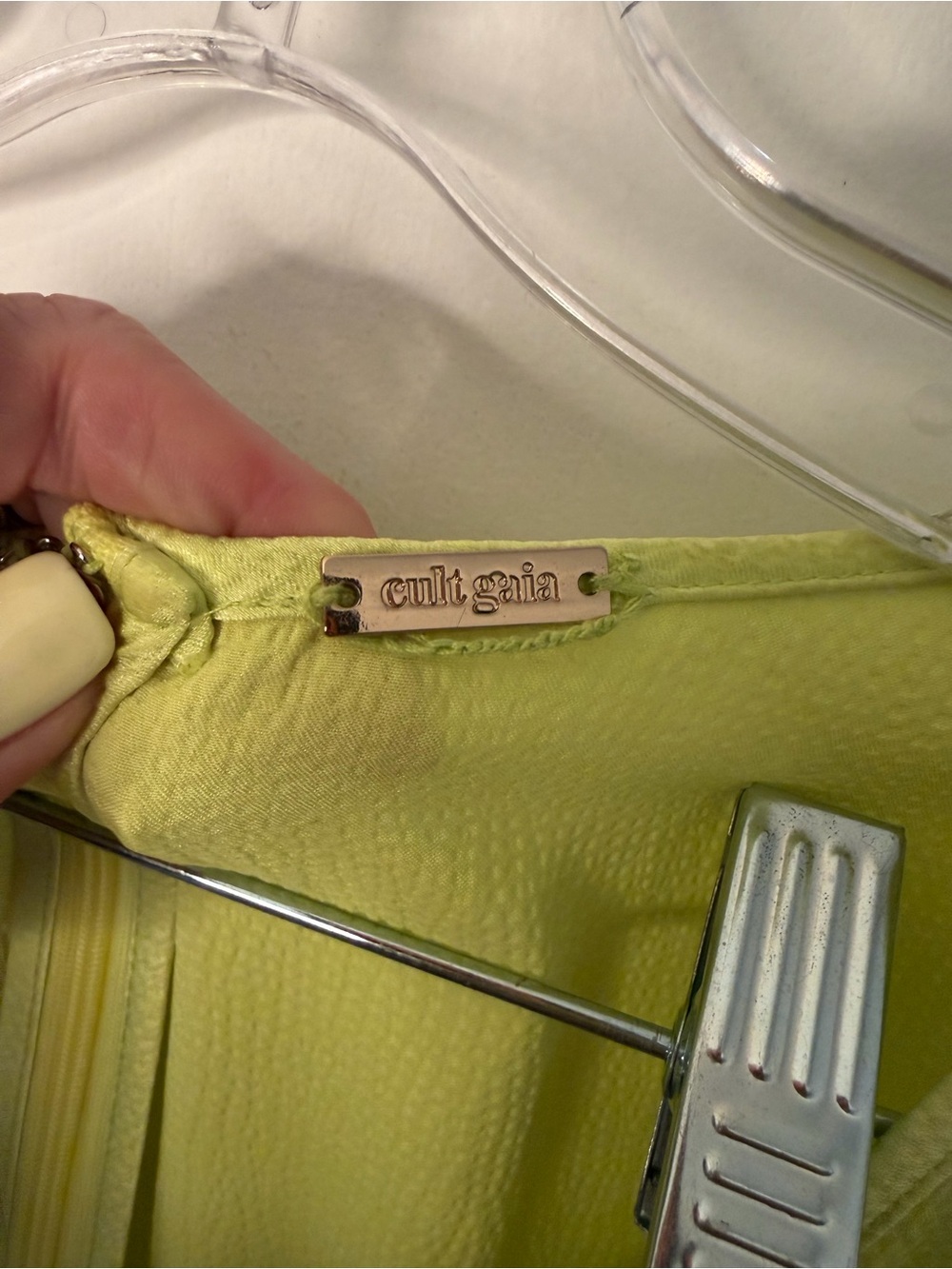 cult gaia Neon Lime Textured Dress with Branded Plaque - Picture 5 of 5